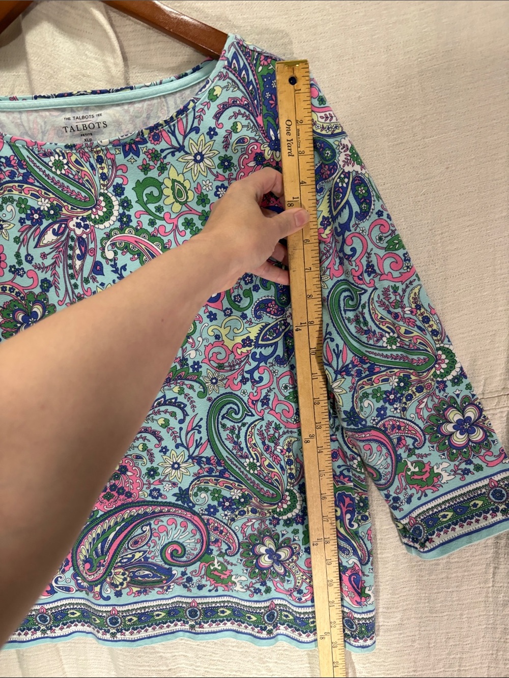 Talbots Pima Cotton Bateau Neck Sprouting Paisley Tee Blue Floral XLP - Picture 4 of 8